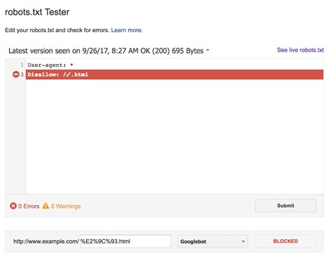 robots.txt errors in tester
