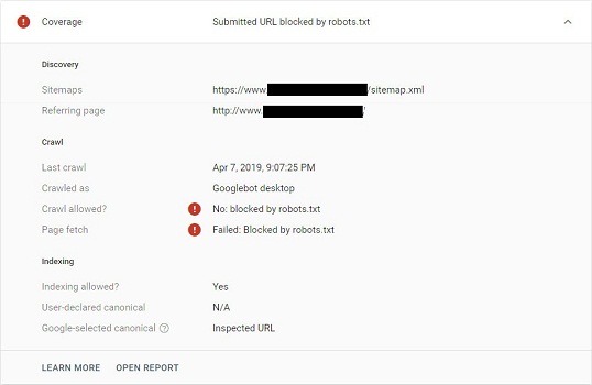 submitted URL blocked by robot txt