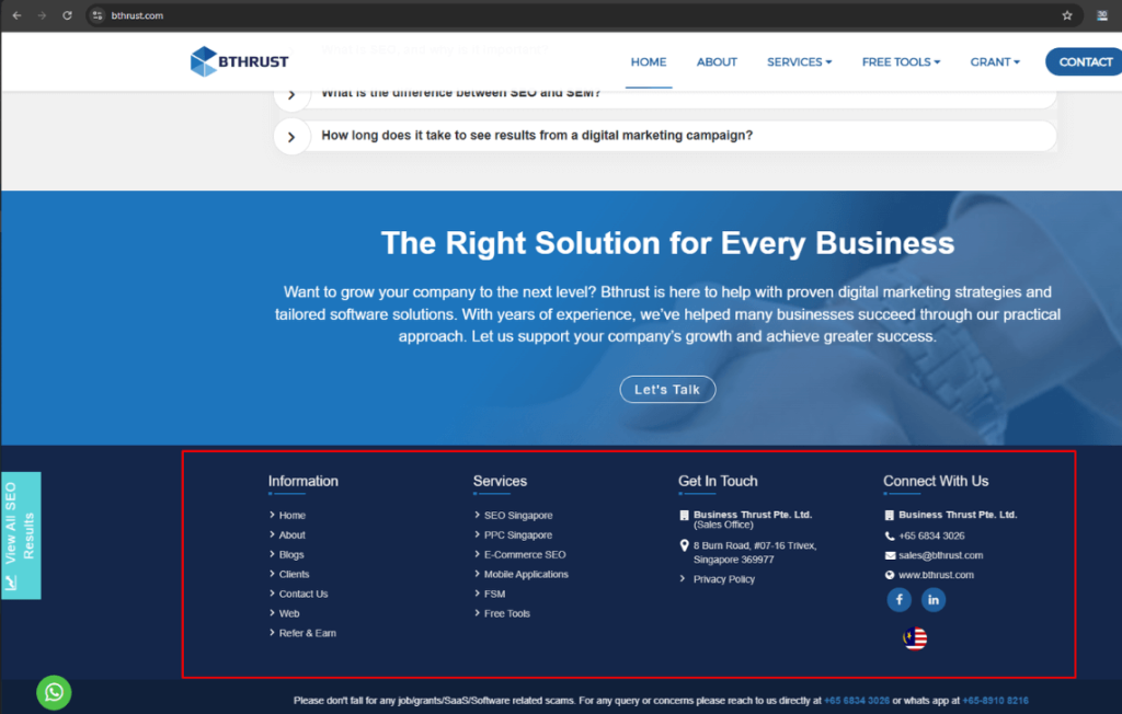 Website footer section